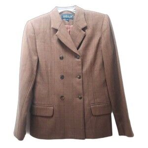 Vintage Ladies Harolds Brown Double Breasted Wool/Alpaca Blazer Size 4 USA